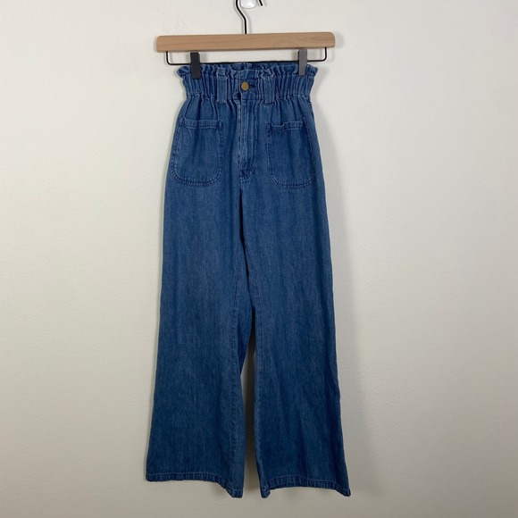 Emerson Fry Zip Front Tulip Wide Leg Blue Flare Crop Pants...